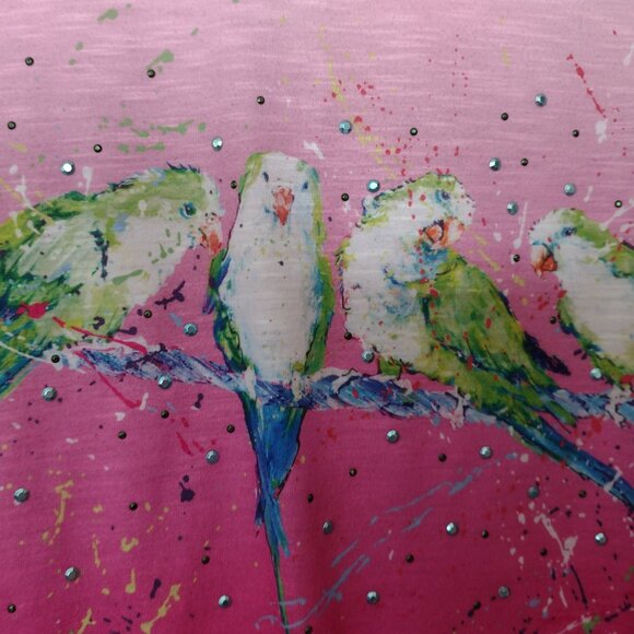 Leoma Lovegrove Women's Small Petite Birds Colorful Wearable Art Top - Picture 3 of 5